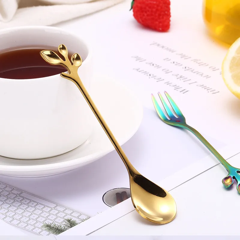 Hot Sale Novelty Leaf Shape Coffee Spoon Thick Stainless Steel Dessert Snack Scoop Fork Teaspoon Kitchen Accessories Hot Sale Novelty Leaf Shape Coffee Spoon Thick Stainless Steel Dessert Snack Scoop Fork Teaspoon Kitchen Accessories
