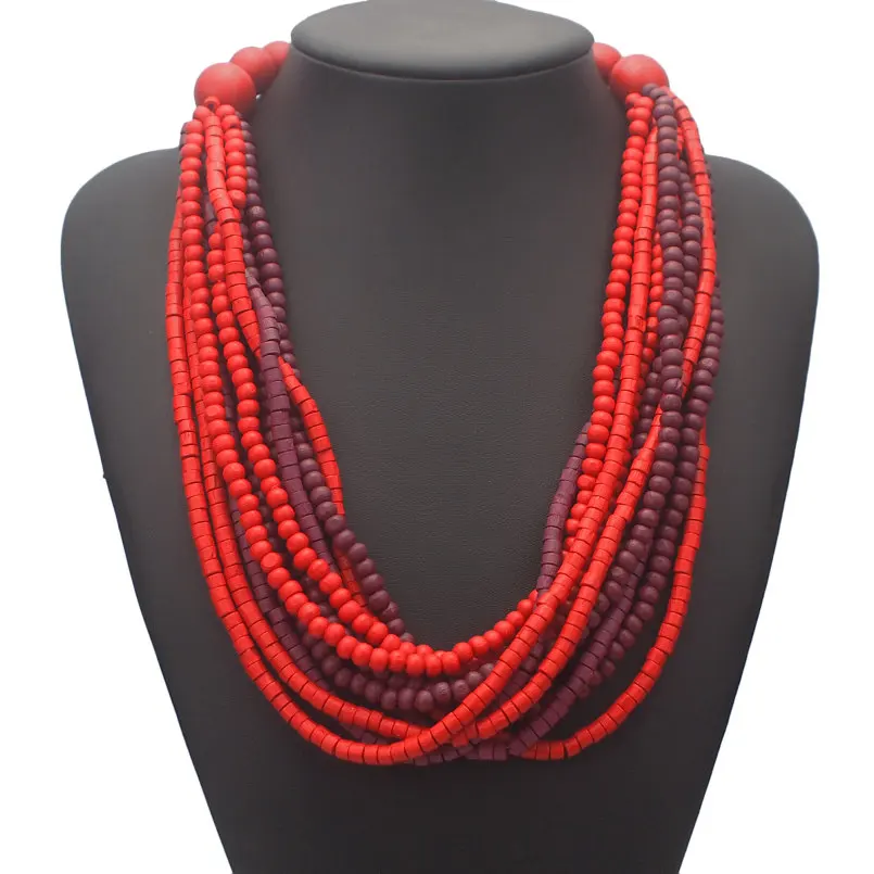 MANILAI Bohemia Multilayer Wood Beaded Necklace Woman Fashion Handmade Multicolor Bead Statement Chokers Necklace Jewelry 2018