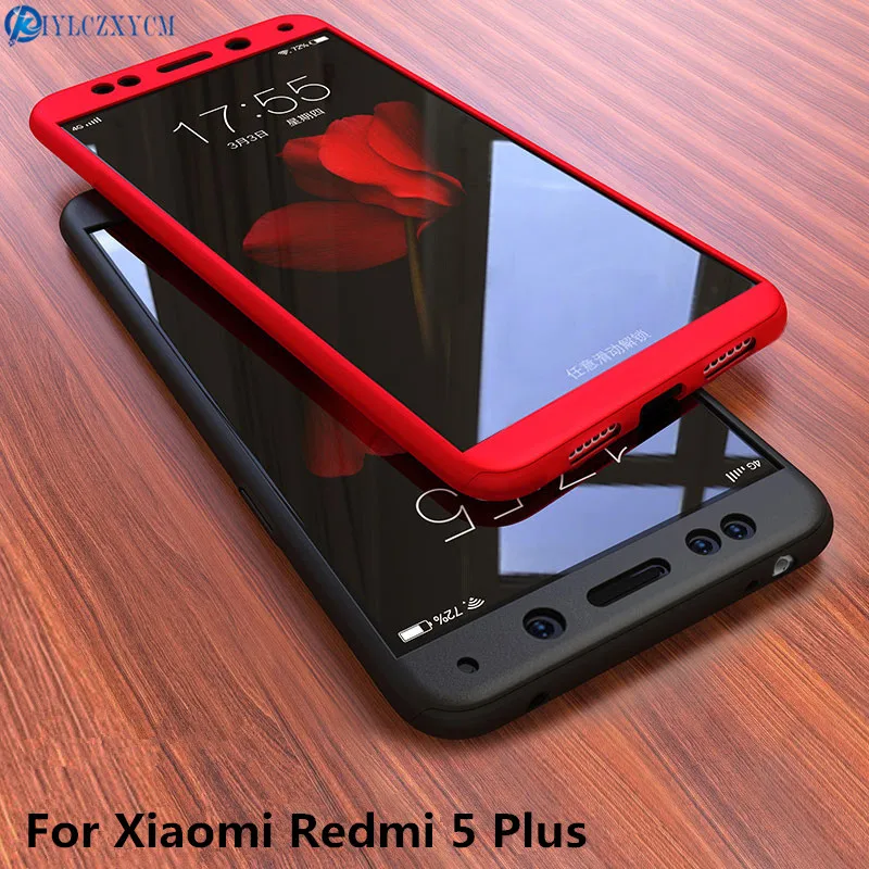 KIYLCZXYCM For Xiaomi Redmi 5 Plus Case 5.7&quotHard Shockproof Cover 360 Degree Protective Tempered Glass Redmi5 |