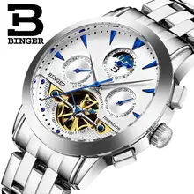 2017 NEW arrival luxury men’s watches BINGER brand Mechanical Wristwatches Moon Phase sapphire full stainless steel B1188-8
