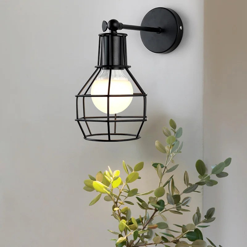 Vintage Black Cage Wall Light Bedside Retro Wall Lamp Mount Indoor Decorative Loft Bar Wall Sonce Wall Lights DIY Lighting Fixture (4)