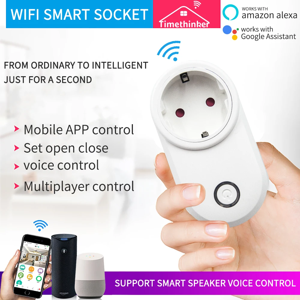 Ewelink переключатель Wi-Fi работает с Alexa Echo Google Home Автоматизация умного дома Великобритания США ЕС Plug APP голосовое дистанционное управление