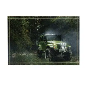

Tropical Rainforest Decor, Retro Truck in Jungle Bath Rugs, Non-Slip Funny Indoor Outdoor Doormat