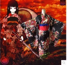 Envío Gratis Anime Hell Girl Cosplay Jigoku Shoujo Ai Enma Cosplay del Anime de Japón Kimono + Cinturón + Cuerda + Bowknot
