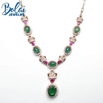 شراءBolaijewelry ، الفاخرة النبيلة أنيقة تاج حزب قلادة الطبيعية الزمرد 925 روز الفضة الاسترليني الفضة غرامة مجوهرات كهدية