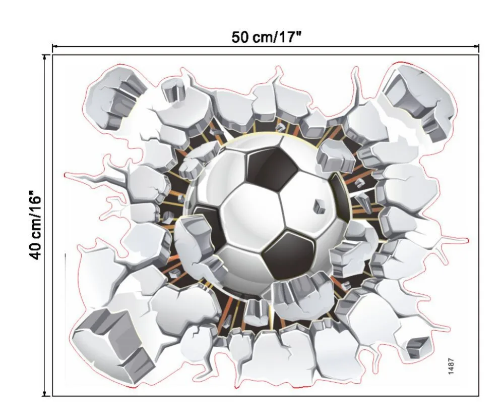 50*40 см современные большие 3D разбитые стены, Футбольная среда, макет ТВ фон, настенные украшения, съемные настенные наклейки
