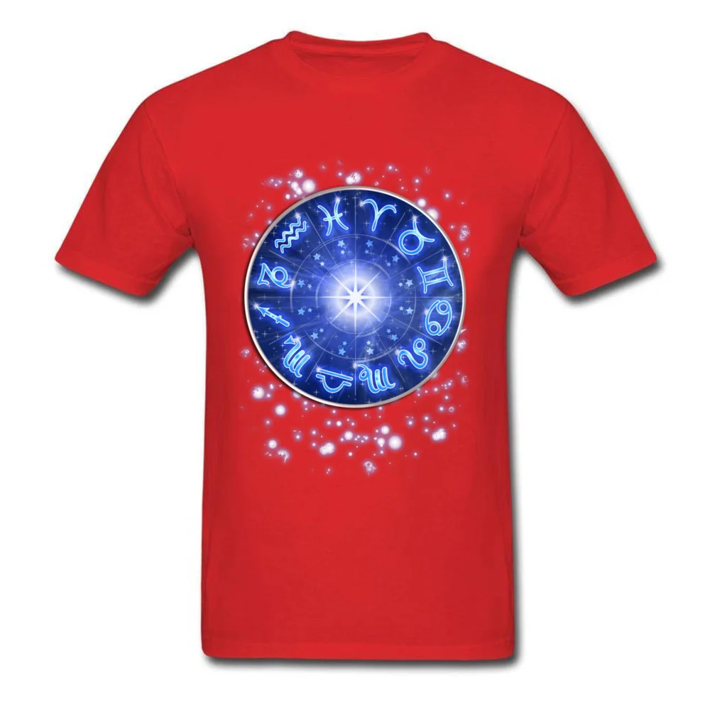 Zodiac Signs Blue Galaxy Circle 100% Cotton Tops Shirts for Men 3D Printed T Shirts New Design Crewneck Sweatshirts Short Sleeve Zodiac Signs Blue Galaxy Circle red