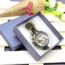 Стимпанк Стекло Античная бронза Автоматическая Подвеска часы ожерелье мужские и женские механические часы Ретро Винтажные военные карманные часы