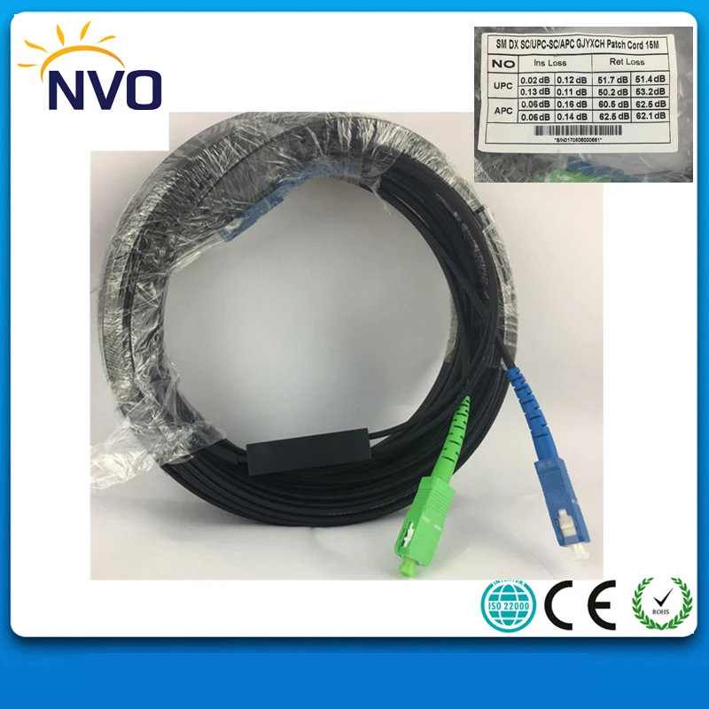 

15M SC/UPC-SC/APC Outoodr GJYXCH Fiber Optic FTTH Patch Cord 2core G657A1 Fiber,LSZH,15M,50cm between Black Tap to connector