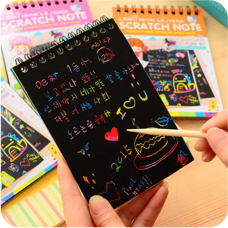 

10*14cm Drawing Note Board Paper Scraping Painting Drawing Education Toys Scratch Cartoon Magic Colorful Toys for kids