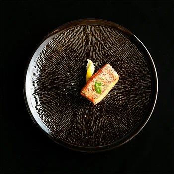 

1pcs Creative retro brown tableware Chinese ceramic dish Western plate 11 inch home large dish plate pasta steak plate