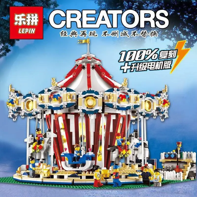 

With Motor Clone 10196 LEPIN 15013 3263Pcs City Creator Expert Grand Carousel Building  Minifigure Blocks Compatible with Leoge