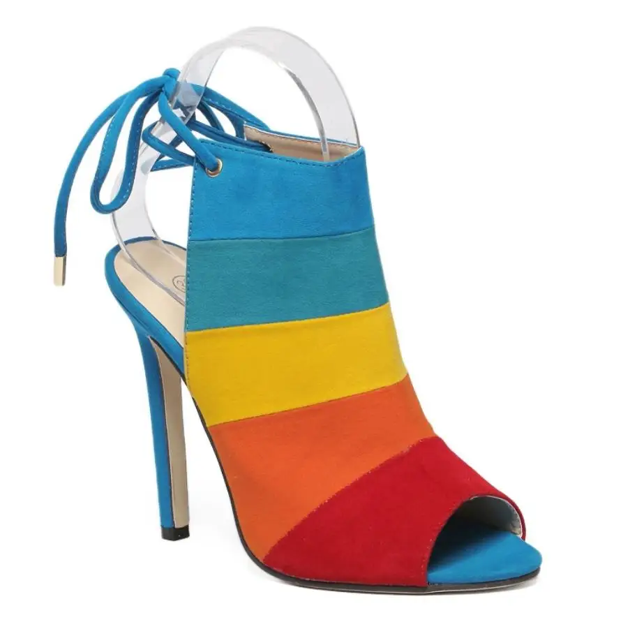 

Spring and summer fashion European and American foreign trade rainbow spelling fine color fish mouth sandals