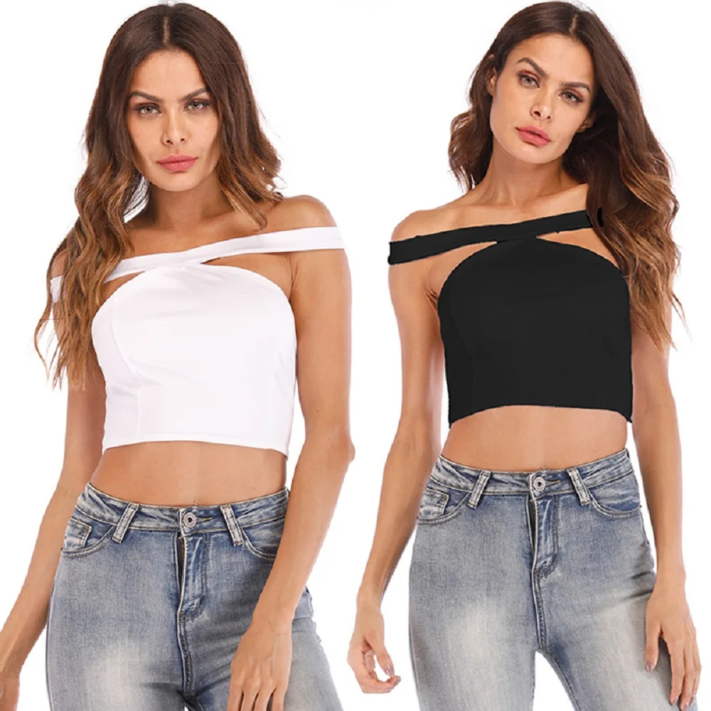

HAOLA Women Summer Tank Tops Sexy Criss Cross Halter zipper Crop Top Tank Cut Out Bustier