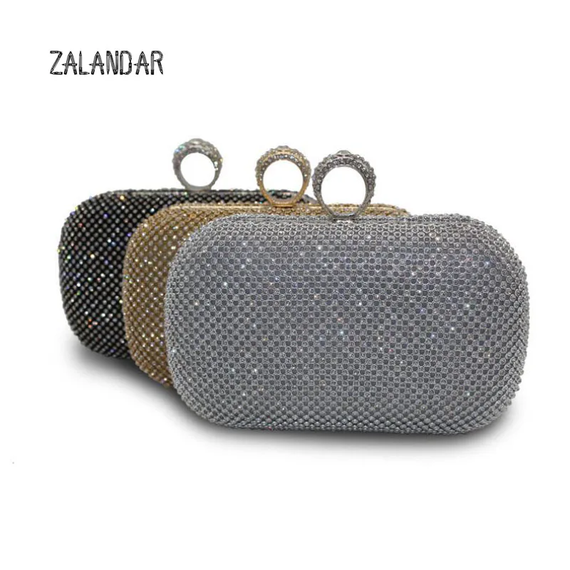 

Women finger rings diamonds clutch purse evening bags mixed color rhinestones evening bag small /wallets ZALANDAR