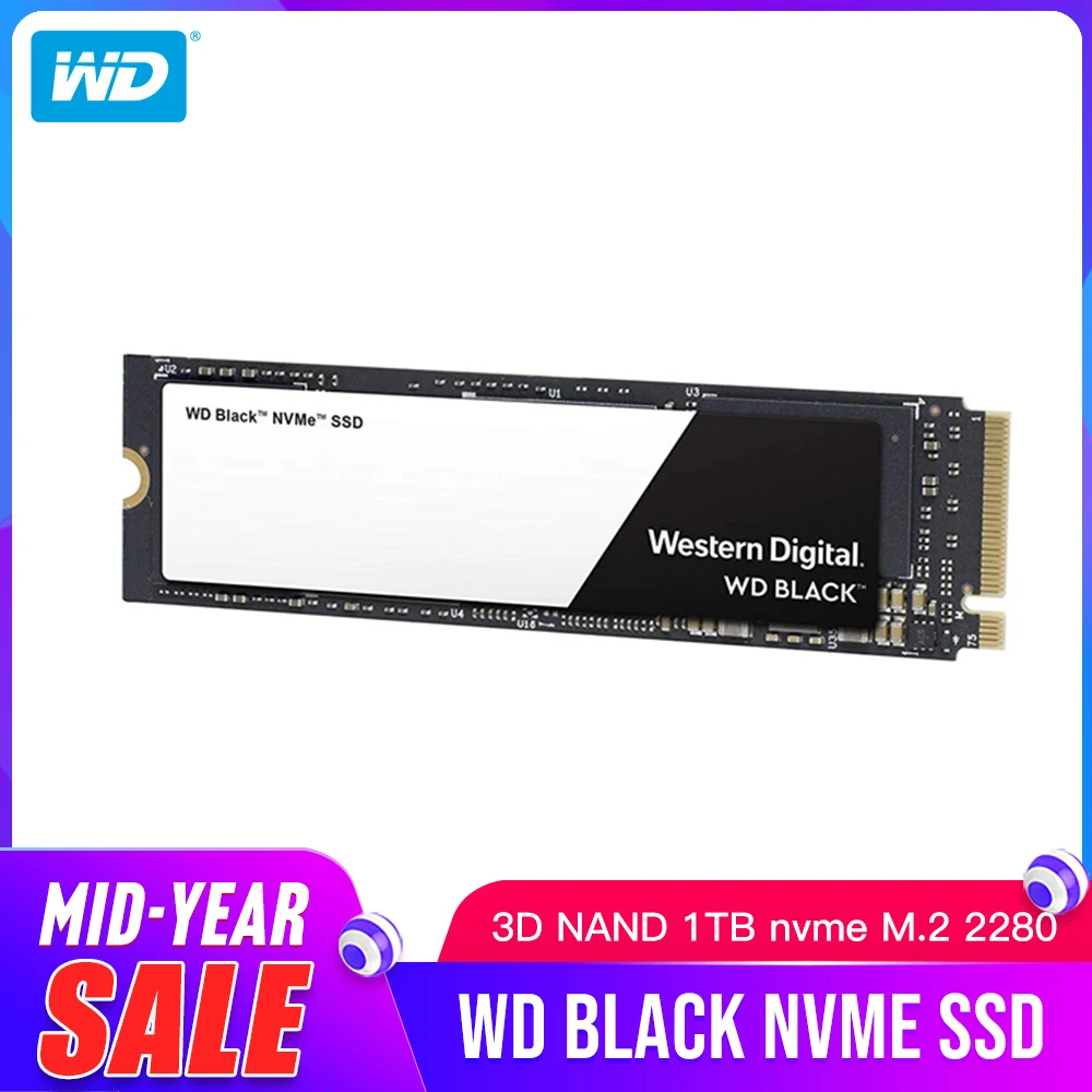 

WD SSD Black NVMe 3D NAND 1TB M.2 2280 WDS100T2X0C Solid State Drive Disk 3400MB/S PCIe Gen3 8Gb/s for PC Laptop notebook