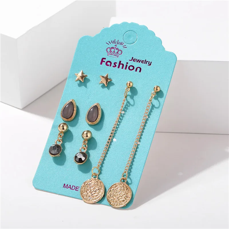 5 Kind Vintage Geometric Flower Stud Earrings Set For Women Girl Bohemian Heart Long Tassel Earring Resin Female Fashion Jewelry