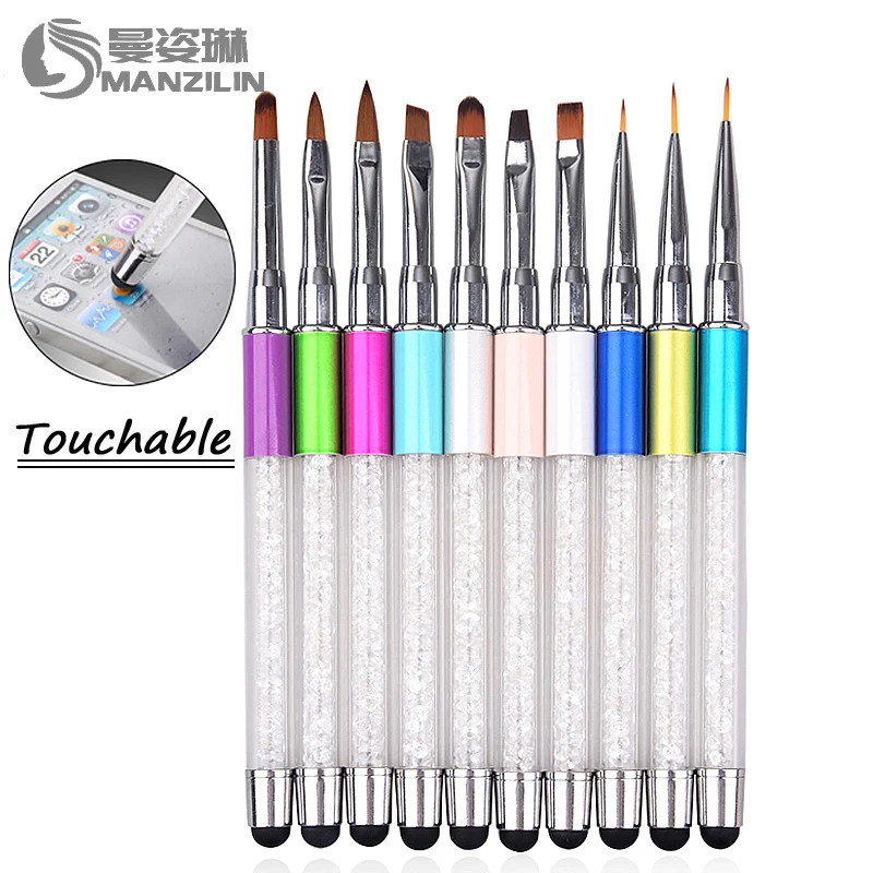 

New 2019 Screen Touchable Rhinestone Nail Art Brush Pen Quartz Metal Acrylic Crystal Handle Carving Drawing Liner Manicure Tools
