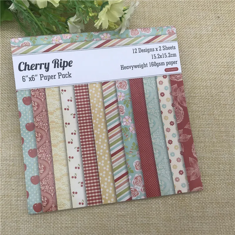 

24 sheets 6"X6"Cherry Ripe paper Scrapbooking paper pack handmade craft paper craft Background pad