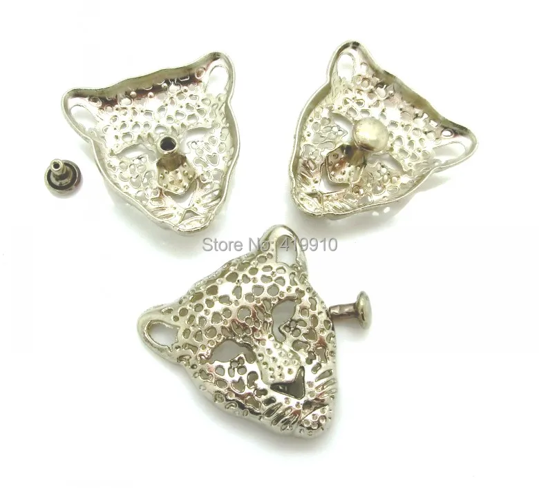 

Free shipping -10 Sets Silver Tone Leopard Head Rivet Studs Spots 3.6x3.5cm 7x3.5mm Bag Leather Clothes J1794