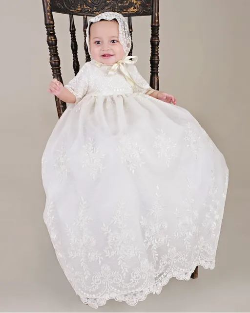 Cheap Adorable Newborn Baby Clothing 1 Year Dress Long Lace First Communion Infant Girls Christening Gown 0-24 Month Baby Dresses 2016