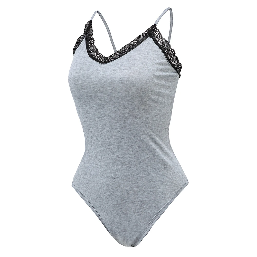 2019 New Women Bodysuits Lace Sleepwear Lace Gray Bodysuits Solid sexy Playsuit Romper Xl Size