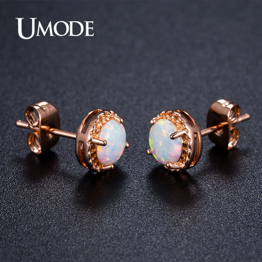 UMODE Fashion Rose Gold Color Stud Earring for Women Party Opal Earring Jewelry 2018 Pendientes Mujer Moda Brincos Femme AUE0394