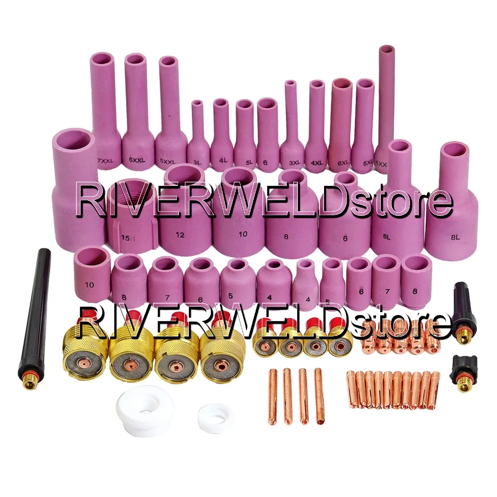 TIG Gas Lens KIT Back Cap Collet Body Consumables Accessories Fit TIG Welding Torch SR WP 9 20 25, 63PK TIG Gas Lens KIT Back Cap Collet Body Consumables Accessories Fit TIG Welding Torch SR WP 9 20 25, 63PK