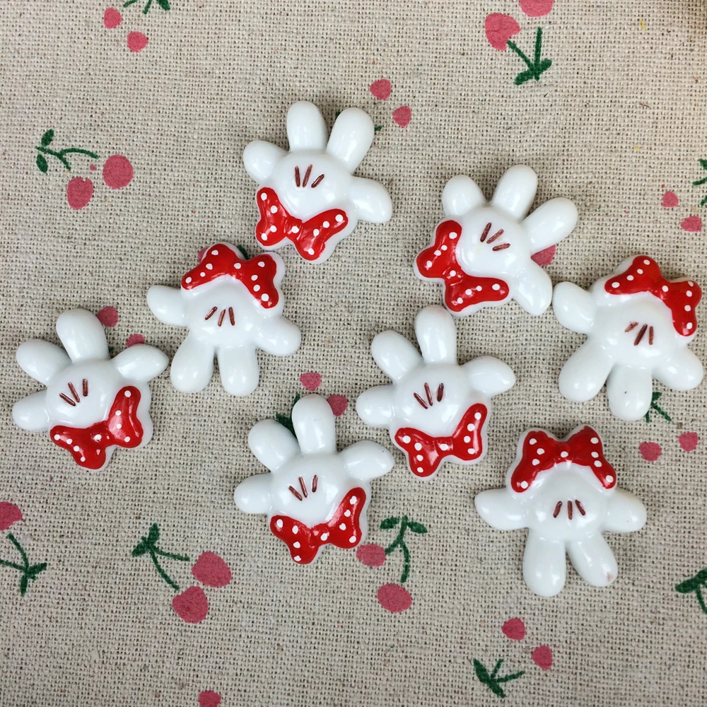 

10Pieces Flat Back Resin Cabochon Kawaii Cartoon Mouse Hand With Bow DIY Flatback Scrapbooking Accessories Decorative Craft:30mm