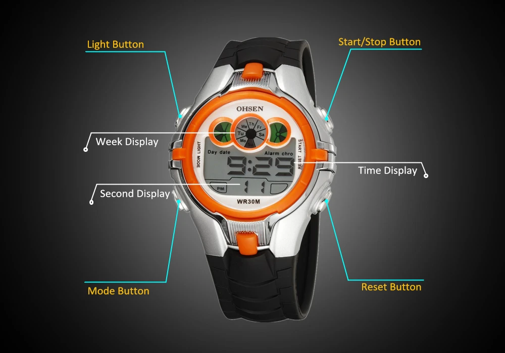 OHSEN студентов спортивные часы новое поступление резиновый ремешок восхождение плавание цифровой наручные часы синий цифровой