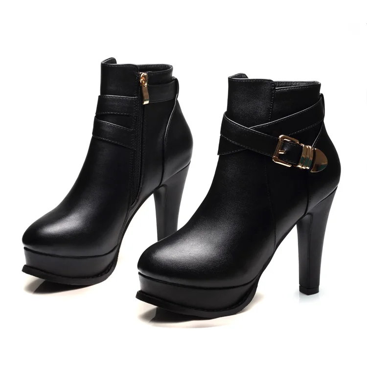 

DropShipping Women's Fashion Ankle Boots Platform Thin High Heel 10 Cm Ladies Boots Winter Woman Shoes Black Boot Shoes CH-B0128