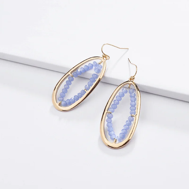 

Gold Tone Border Wrap Faceted Glass Beads Twisted Oval Frame Dangle Drop Earrings for Women Daily Jewelry