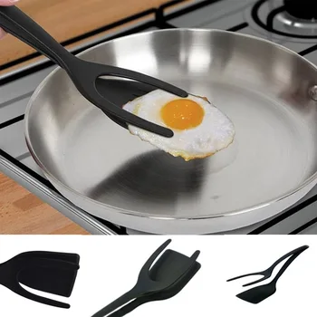 

2 In 1 Grip and Flip Spatula Tongs Meltset Nylon Egg Pancake Turner Toasted Breads Omelet Kitchen Utensils Set