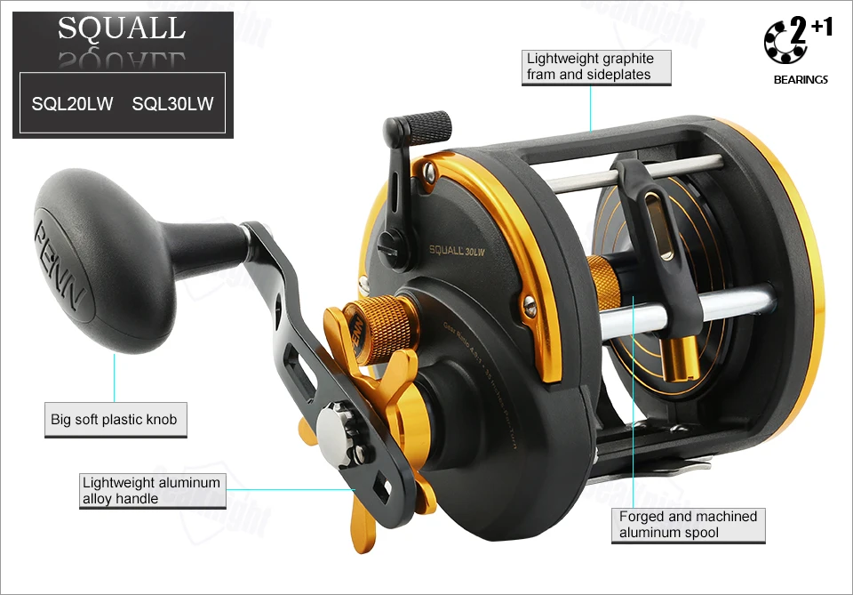 PENN бренд SQUALL Уровень Ветер baitcasing Рыболовная катушка SQL20LW/SQL20LWLH/SQL30LW/SQL30LWLH 3BB 4,9: 1 литье морской воды барабан колеса