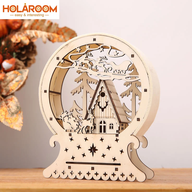 

Xmas Decoration Christmas Decor Ornament LED Lights Deer Cart Luminous Wooden House Mall Window LED Lights Christmas Decorations