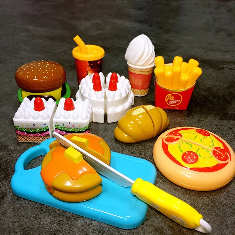Новинка, фирменные игровые наборы для еды, Детская кухня, гамбургер, торты, пицца, Обучающие игрушки, горшки, ролевые игрушки, детский Подарочный игровой набор - Цвет: Цвет: желтый