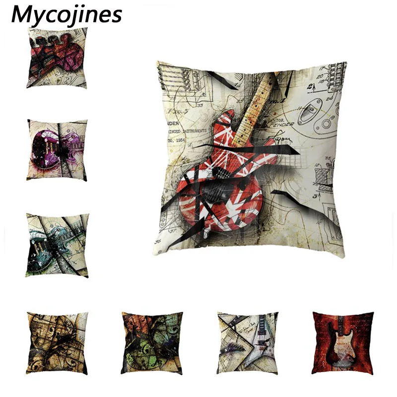

Guitar Cushion Cover Alphabet Musical Instrument Polyester Peach Skin Pillowcover Home Sofa Decor New Year Gift Pillow Case