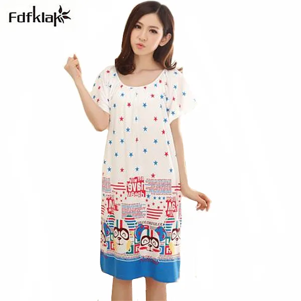 

Nightgowns For Women Long Cartoon Girls Nightwear Nightdress Cotton And Silk Sleepshirt Summer Dress Vetement Femme Q623