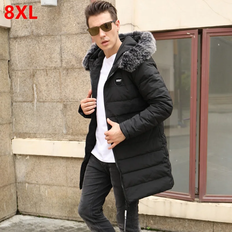 Зимние черные пуховая куртка теплая зимняя одежда 8XL большой меховой воротник пуховая куртка Мужская Длинные мужские большие размеры