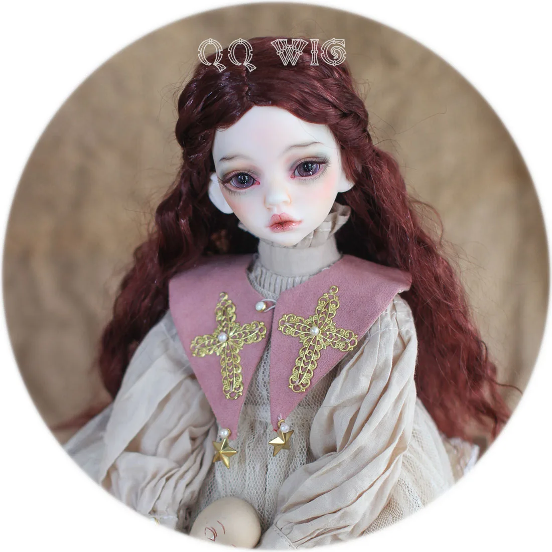 

Free Shipping 1/3 1/4 1/6 Bjd Wig Mohair Sd Yosd Fashion Wine Red Wavy Hair Wig