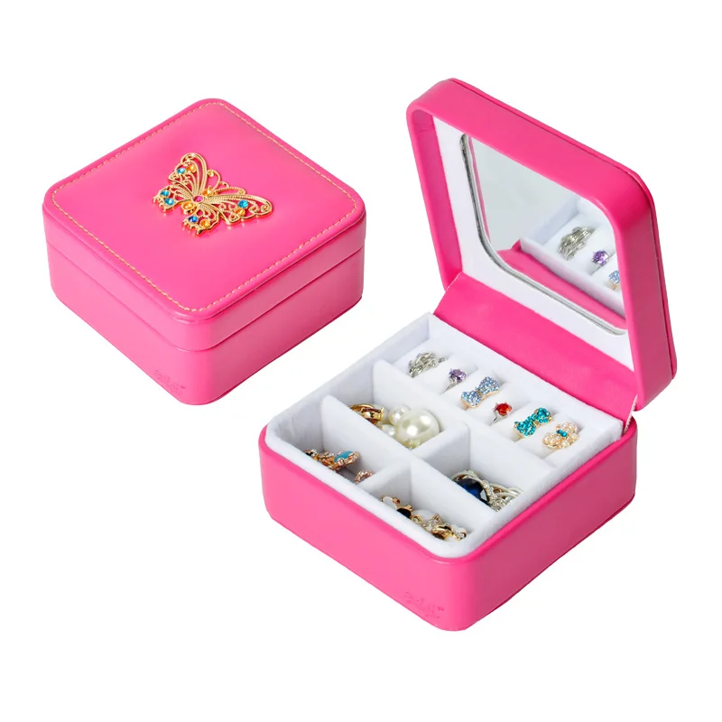 Fashion Mini Jewelry Box PU Leather Rhinestones Portable Travel