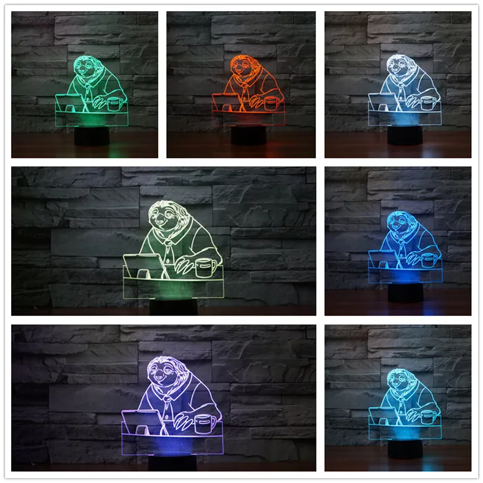2017 3D LED Night Light Cartoon Figure Lamp Zootropolis Sloth Zootopia