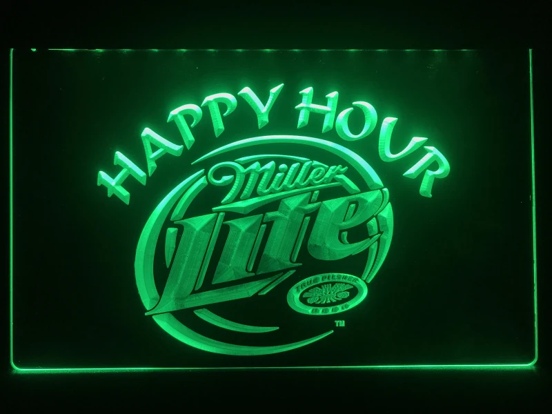 Светодиодный неоновый светильник 605 Miller Lite Пиво в Счастливый час Bar|Таблички и