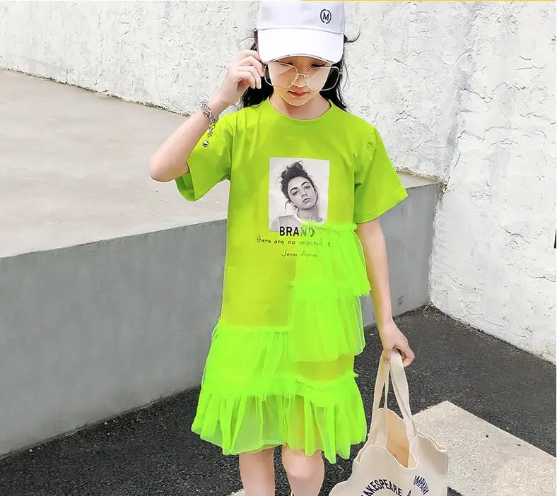 

2019 Korean style girls patchwork dress fashion cotton voile summer girls dresses 4-9t B826