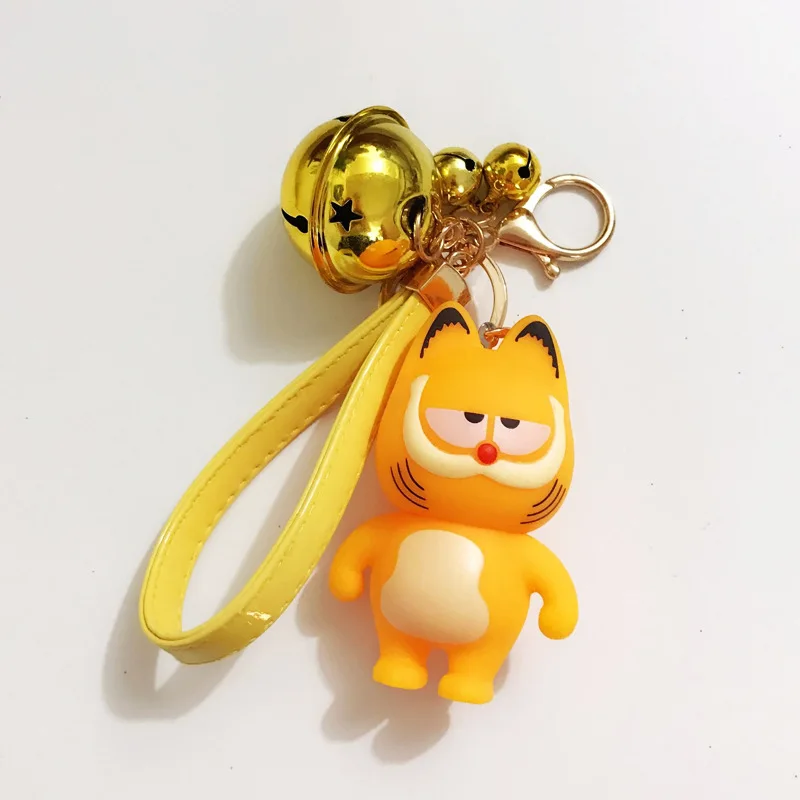 

Cartoon Garfield Cat Animal Key ring chain Women Key Ring Chains Leather Key holder Trinket Car Bag Charm