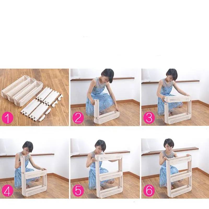 3-Tier Gap Kitchen Storage Rack Shelf Slim Slide Tower Movable Assemble Plastic Bathroom Shelf Wheels Space Saving Organizer