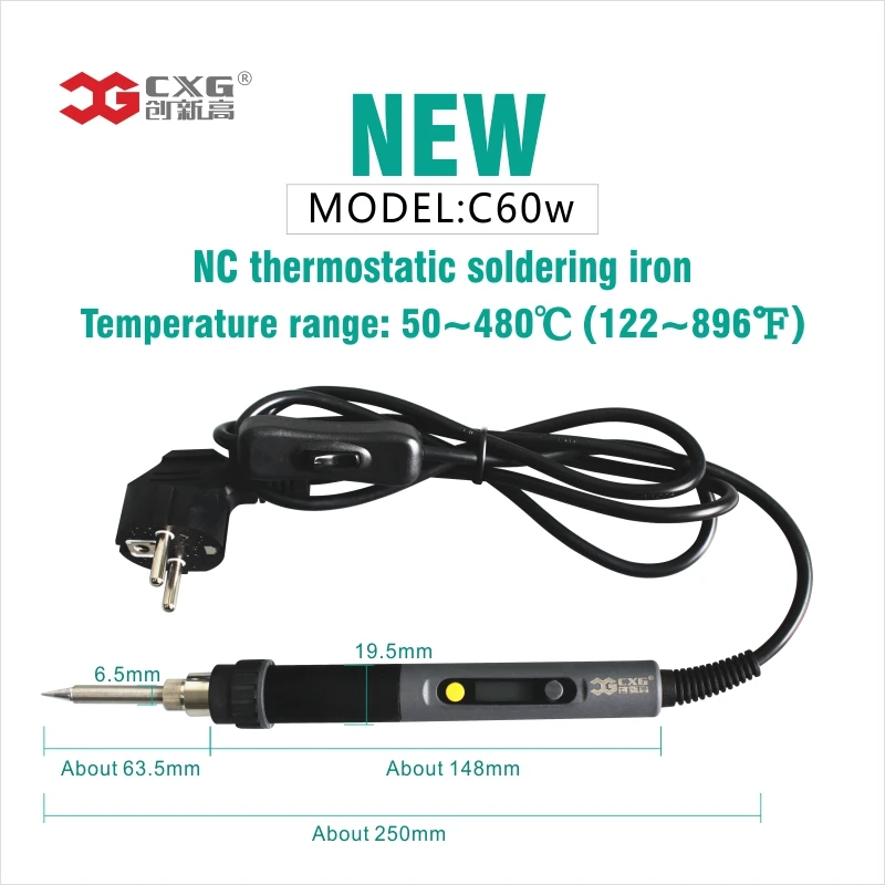 Electric Soldering iron C60W CXG LCD Adjustable Temperature EU plug Welding Solder Station Heat Pencil 2pcs Tips Soldering iron