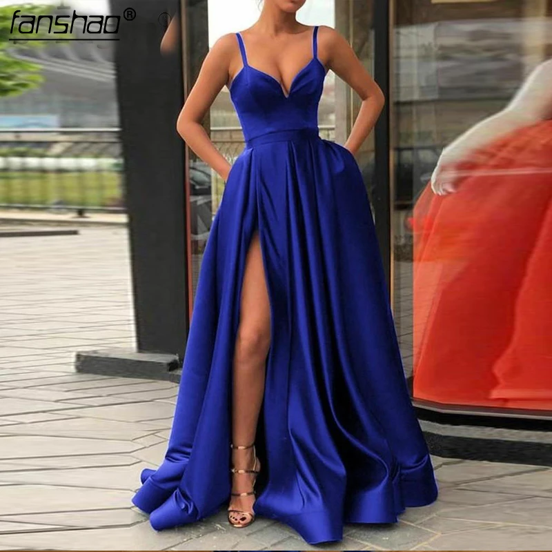 

Royal Blue Evening Dresses 2019 High Slit Prom Gowns Formal Islamic Dubai Saudi Arabic Long Elegant Evening Gown-in Evening Dres