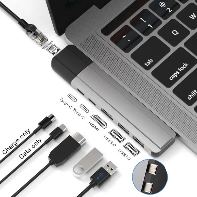 EASYA Thunderbolt 3 адаптер концентратор USB Type C к HDMI Rj45 1000 м USB-C док-станция с PD данных USB 3,0 порт для MacBook Pro/Air