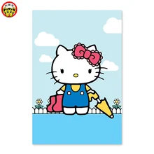 Картина по номерам художественная краска по номерам котенок кошка, красный бант, голубое небо, белые облака домашний декор живопись Сделай Сам милый, милый, как